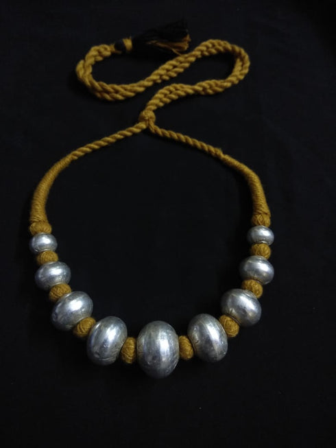 Wax Beads Silver Necklace (oversized beads)